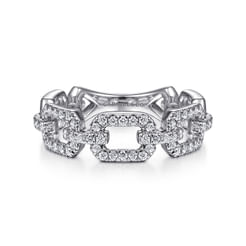 14K White Gold Pave Diamond Chain Link Ring Band