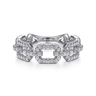 14K White Gold Pave Diamond Chain Link Ring Band