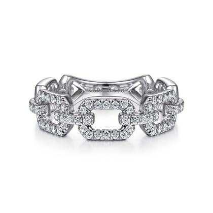 14K White Gold Pave Diamond Chain Link Ring Band