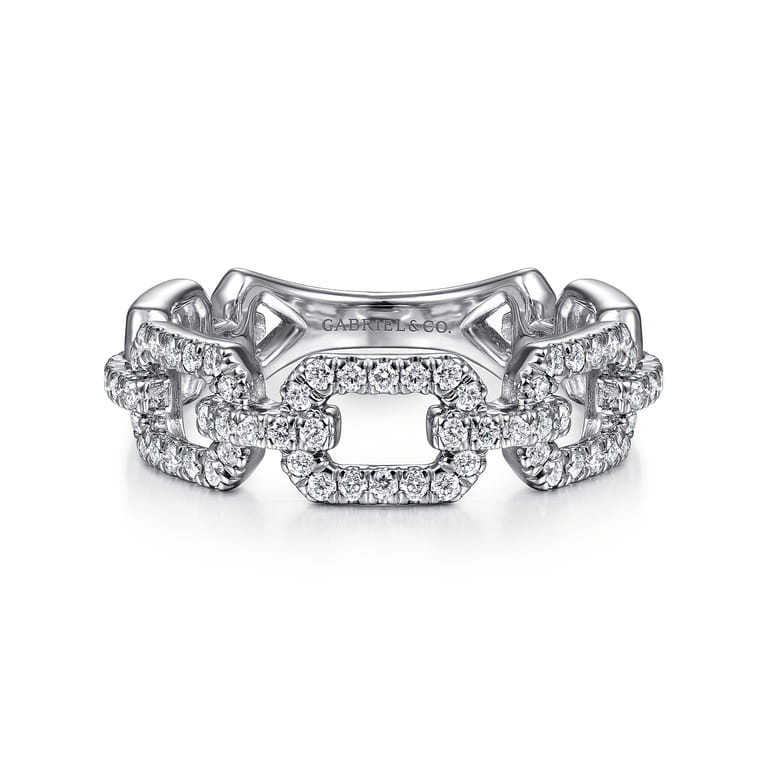 14K White Gold Pave Diamond Chain Link Ring Band - 0.35 ct - Shot 1
