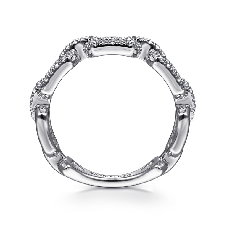 14K White Gold Pave Diamond Chain Link Ring Band - 0.35 ct - Shot 2