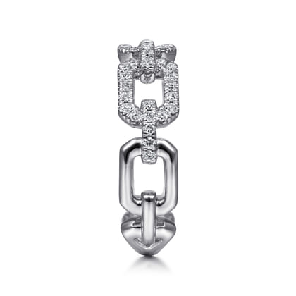 14K White Gold Pave Diamond Chain Link Ring Band