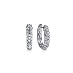 14K White Gold Pave Diamond Classic Oval Hoop Earrings
