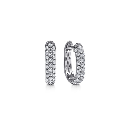 14K White Gold Pave Diamond Classic Oval Hoop Earrings