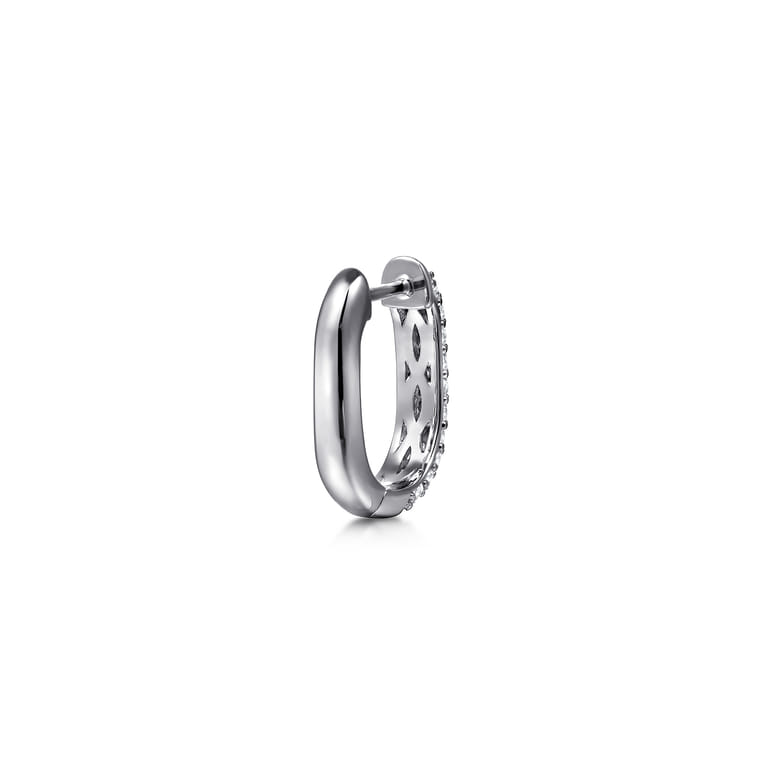 14K White Gold Pave Diamond Classic Oval Hoop Earrings - 0.8 ct - Shot 3