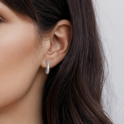 14K White Gold Pave Diamond Classic Oval Hoop Earrings