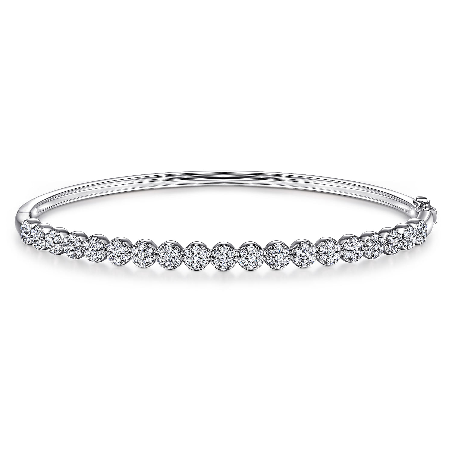 14K White Gold Pave Diamond Cluster Station Bangle - 0.75 ct - Shot 1