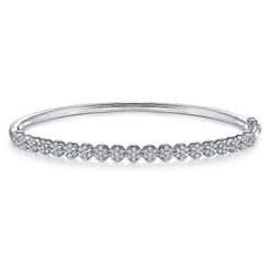 14K White Gold Pave Diamond Cluster Station Bangle