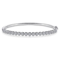 14K White Gold Pave Diamond Cluster Station Bangle