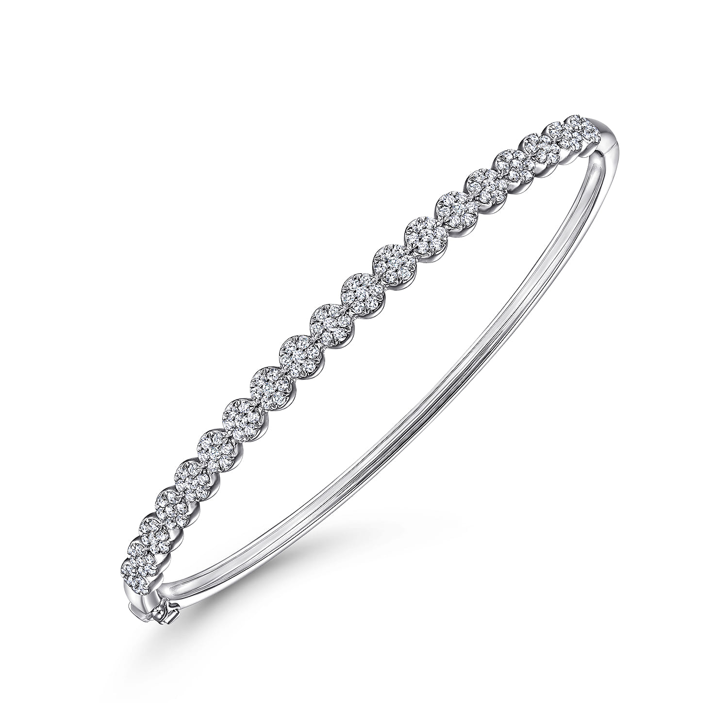 14K White Gold Pave Diamond Cluster Station Bangle - 0.75 ct - Shot 2