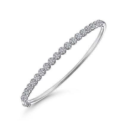 14K White Gold Pave Diamond Cluster Station Bangle
