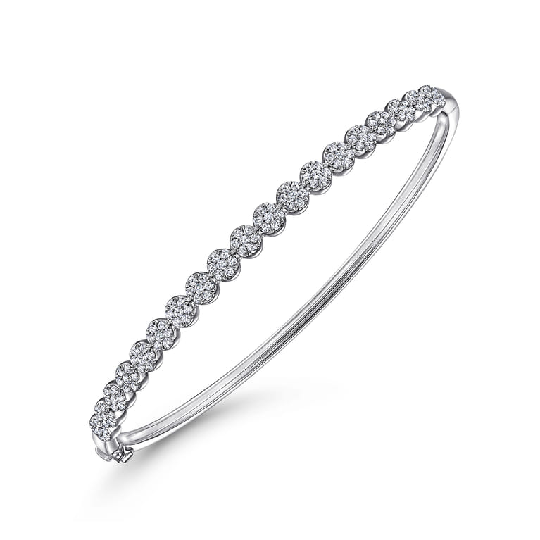 14K White Gold Pave Diamond Cluster Station Bangle - 0.75 ct - Shot 2