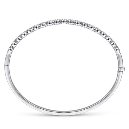 14K White Gold Pave Diamond Cluster Station Bangle