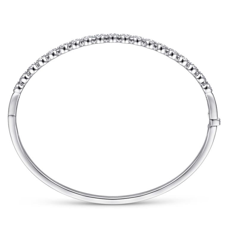 14K White Gold Pave Diamond Cluster Station Bangle - 0.75 ct - Shot 3