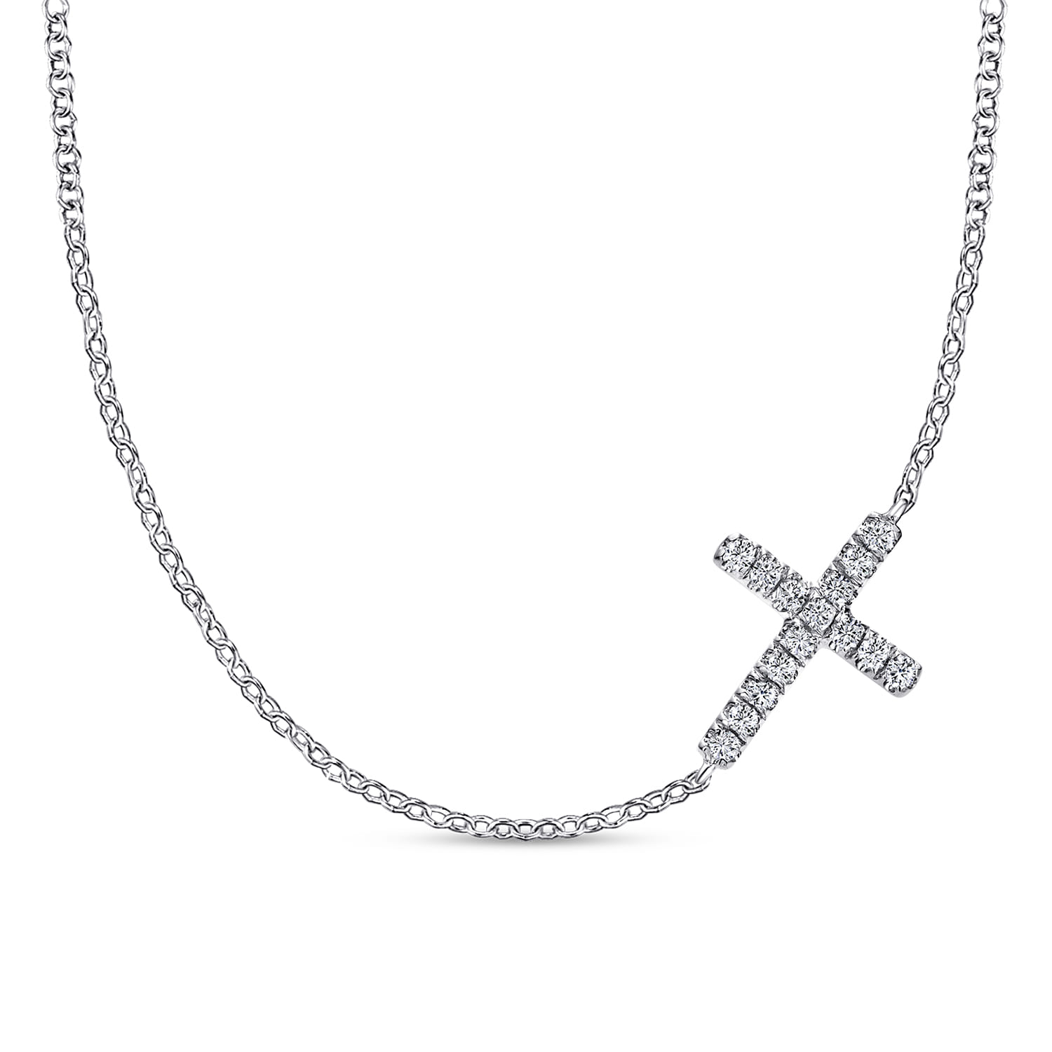 14K White Gold Pave Diamond Cross Necklace - 0.15 ct - Shot 1