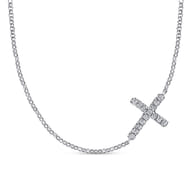 14K White Gold Pave Diamond Cross Necklace