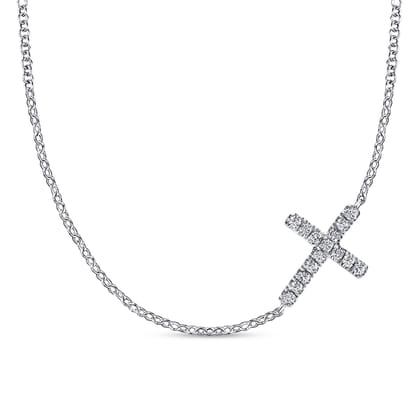 14K White Gold Pave Diamond Cross Necklace