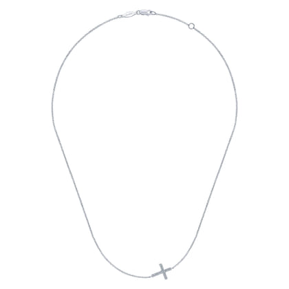 14K White Gold Pave Diamond Cross Necklace