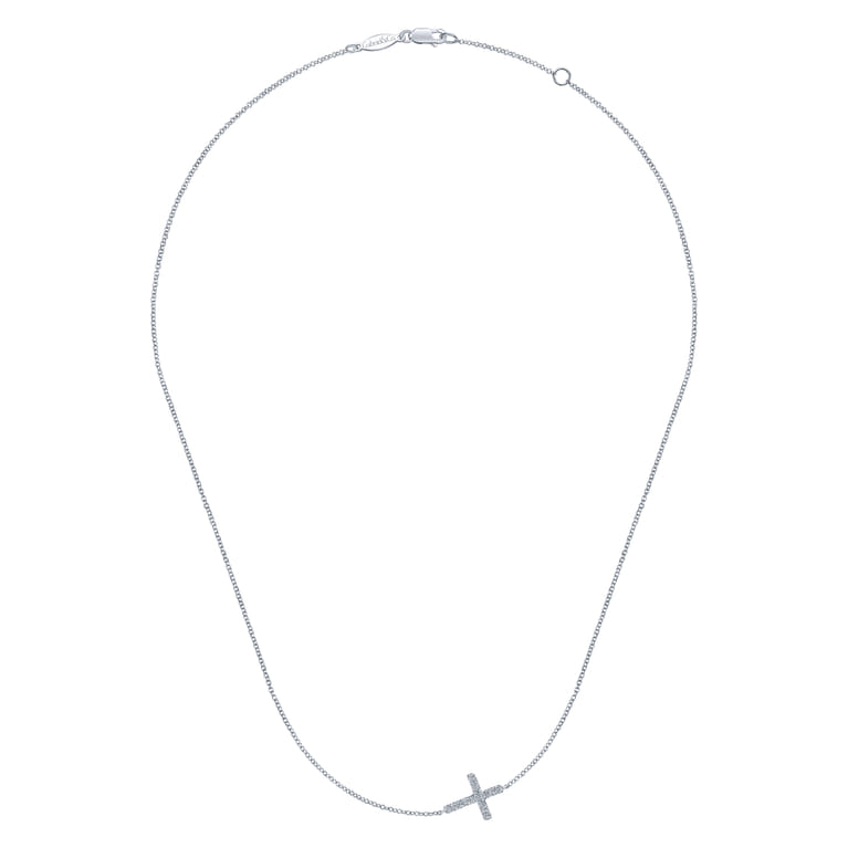 14K White Gold Pave Diamond Cross Necklace - 0.15 ct - Shot 2