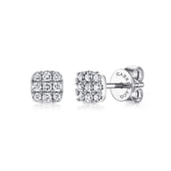 14K White Gold Pave Diamond Cushion Cut Stud Earrings