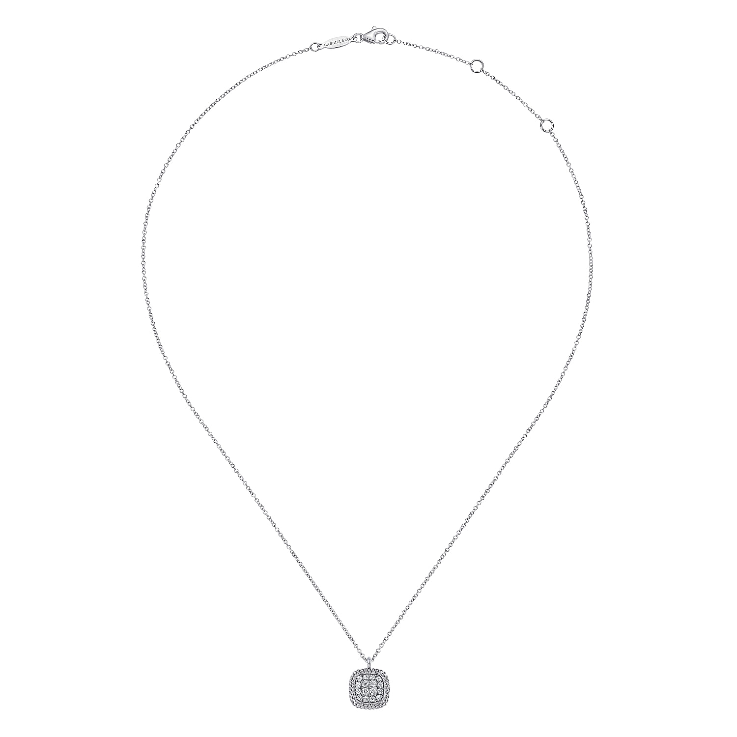 14K White Gold Pave Diamond Cushion Shape Pendant Necklace - 0.18 ct - Shot 2