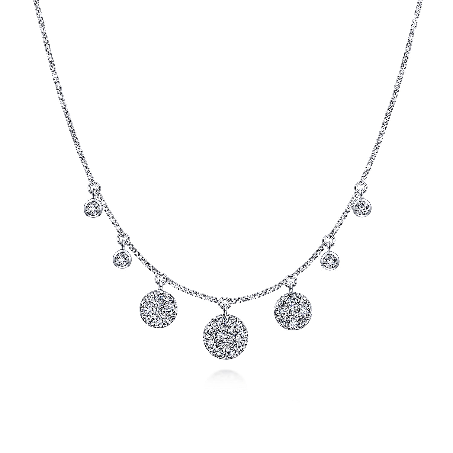 14K White Gold Pave Diamond Disc Drop Necklace