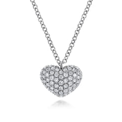 14K White Gold Pave Diamond Encrusted Heart Necklace