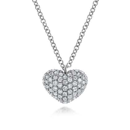 14K White Gold Pave Diamond Encrusted Heart Necklace