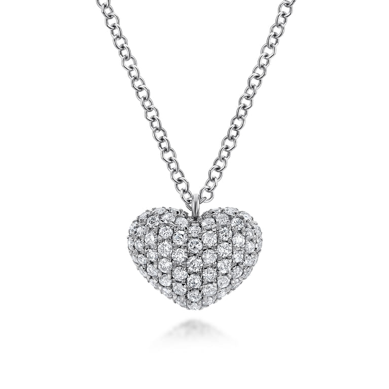 14K White Gold Pave Diamond Encrusted Heart Necklace - 0.35 ct - Shot 1