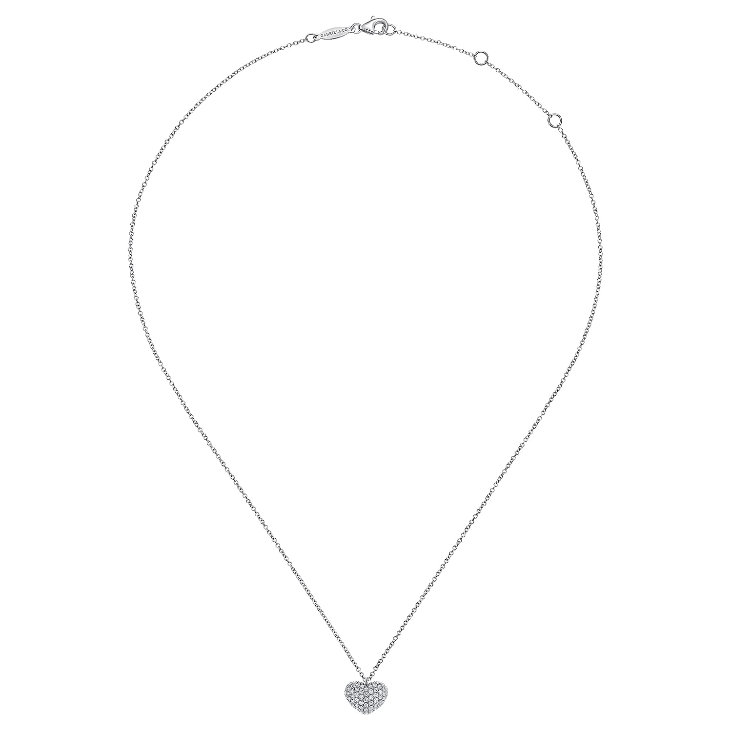 14K White Gold Pave Diamond Encrusted Heart Necklace - 0.35 ct - Shot 2