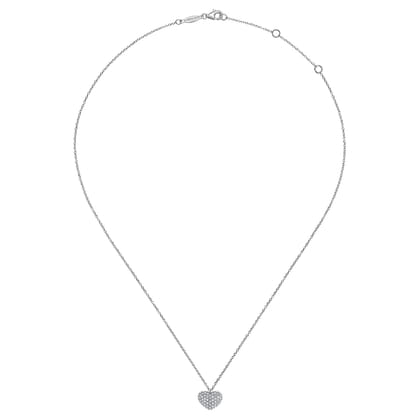 14K White Gold Pave Diamond Encrusted Heart Necklace