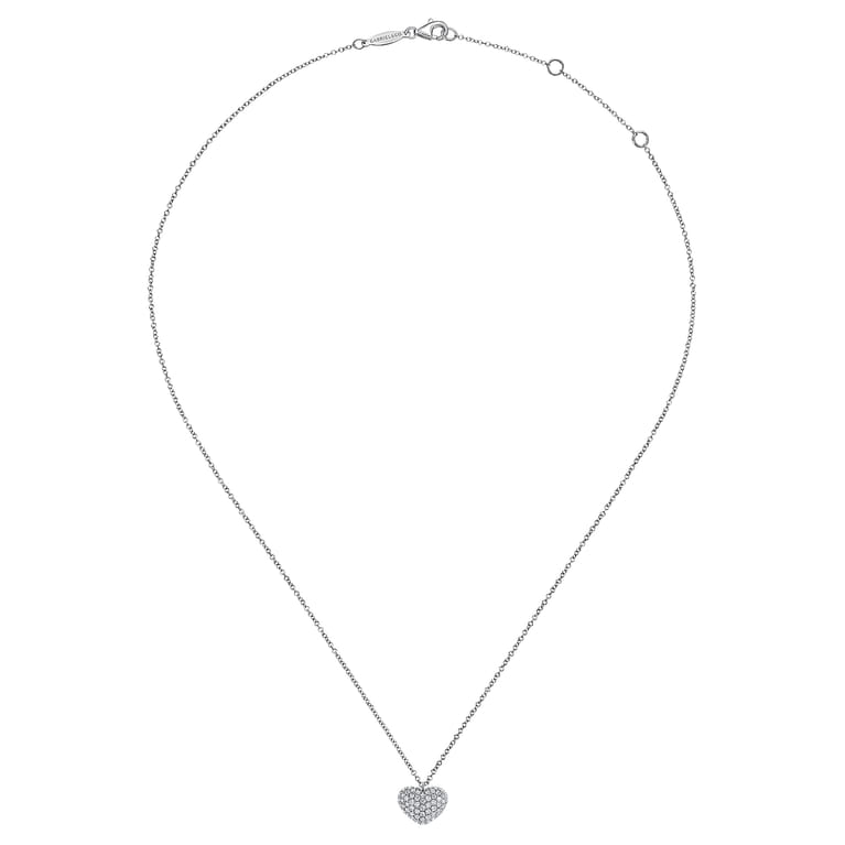 14K White Gold Pave Diamond Encrusted Heart Necklace - 0.35 ct - Shot 2