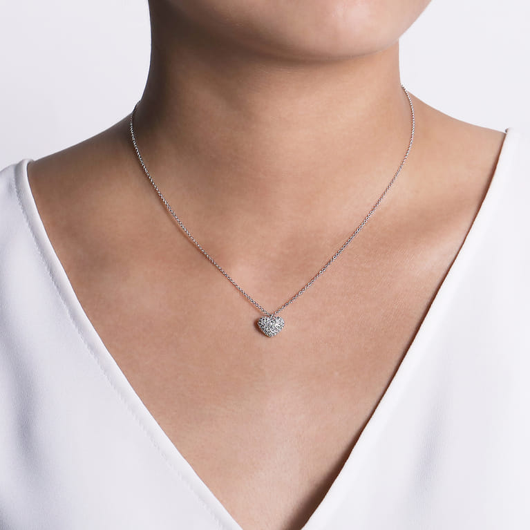 14K White Gold Pave Diamond Encrusted Heart Necklace - 0.35 ct - Shot 3