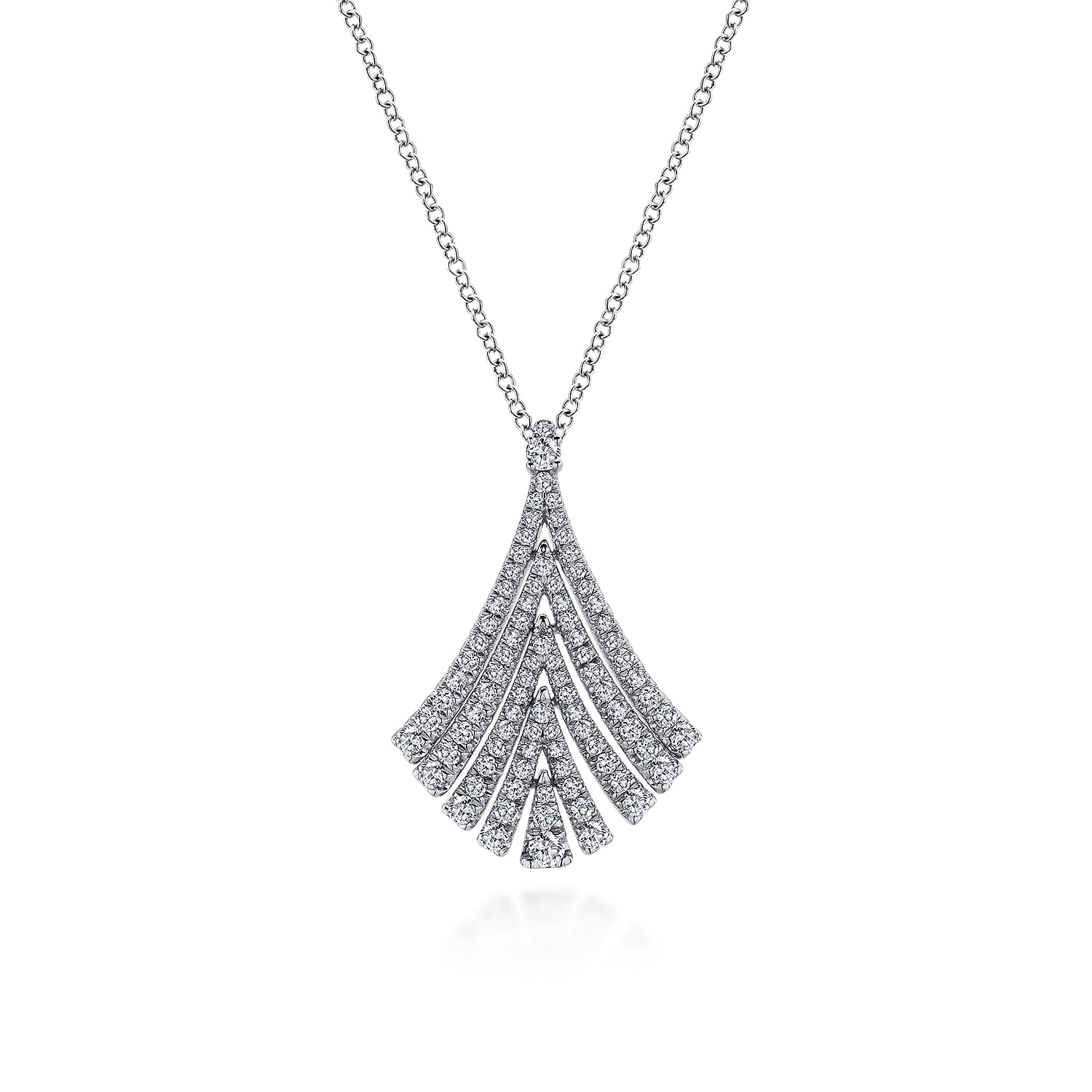 Image of 14K White Gold Pave Diamond Fan Pendant Necklace