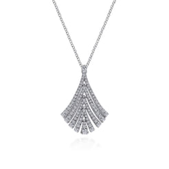 14K White Gold Pave Diamond Fan Pendant Necklace