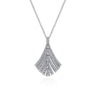 14K White Gold Pave Diamond Fan Pendant Necklace