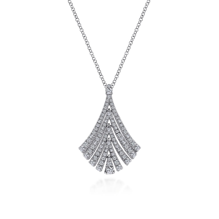 14K White Gold Pave Diamond Fan Pendant Necklace - 0.6 ct - Shot 1