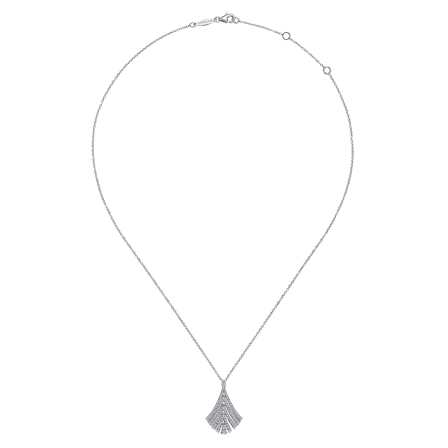 14K White Gold Pave Diamond Fan Pendant Necklace - 0.6 ct - Shot 2