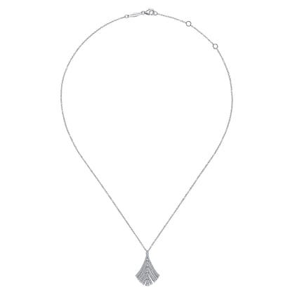 14K White Gold Pave Diamond Fan Pendant Necklace