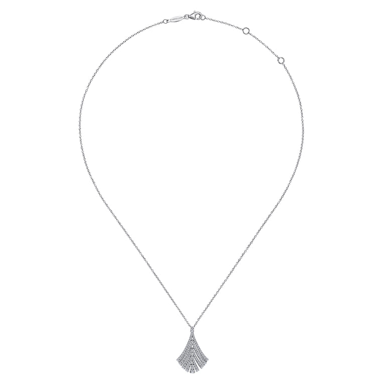 14K White Gold Pave Diamond Fan Pendant Necklace - 0.6 ct - Shot 2