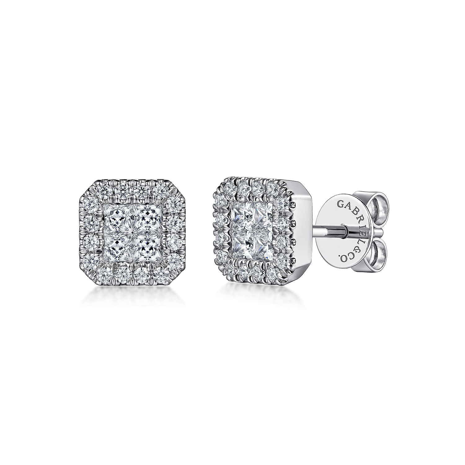 14K White Gold Pave Diamond Geometric Studs