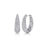 14K White Gold Pave Diamond Graduating Classic Oval Hoop Earrings - 1 ct