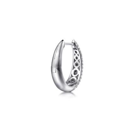14K White Gold Pave Diamond Graduating Classic Oval Hoop Earrings