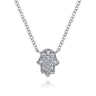 14K White Gold Pave Diamond Hamsa Pendant Necklace - 0.08 ct