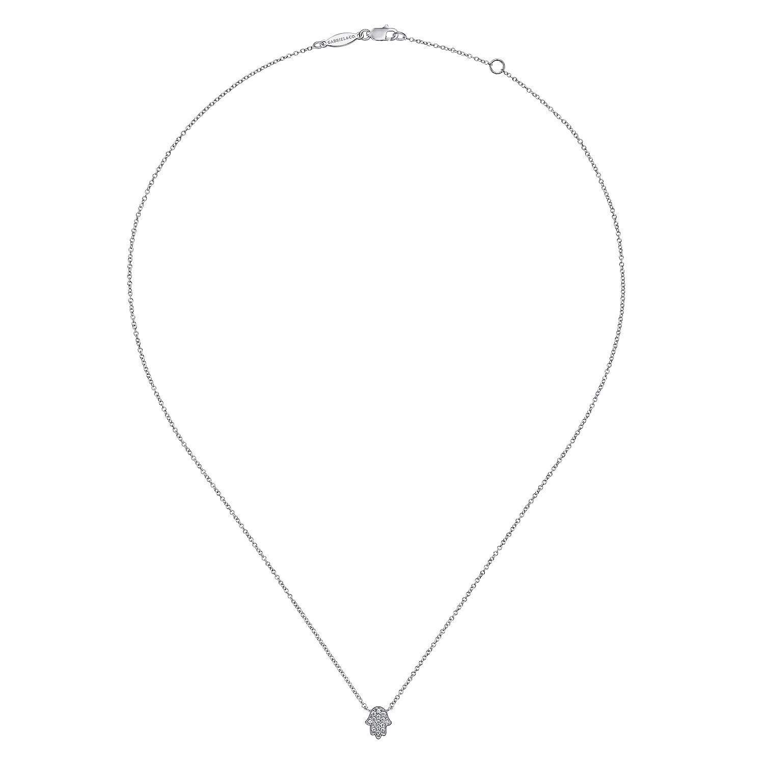 14K White Gold Pave Diamond Hamsa Pendant Necklace - 0.08 ct - Shot 2
