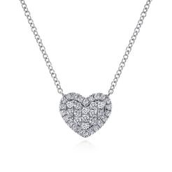 14K White Gold Pave Diamond Heart Pendant Necklace