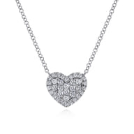 14K White Gold Pave Diamond Heart Pendant Necklace