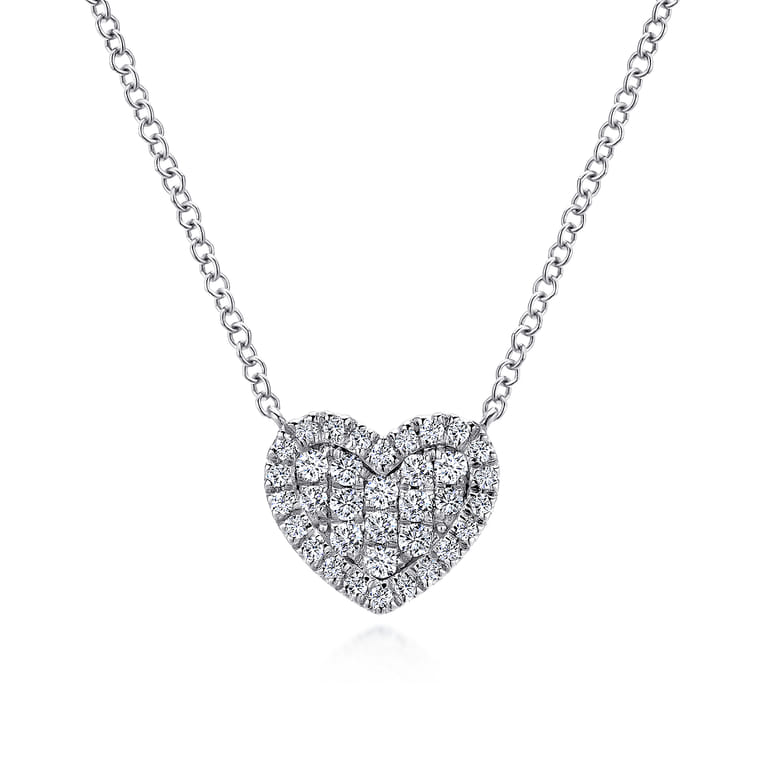 14K White Gold Pave Diamond Heart Pendant Necklace - 0.25 ct - Shot 1
