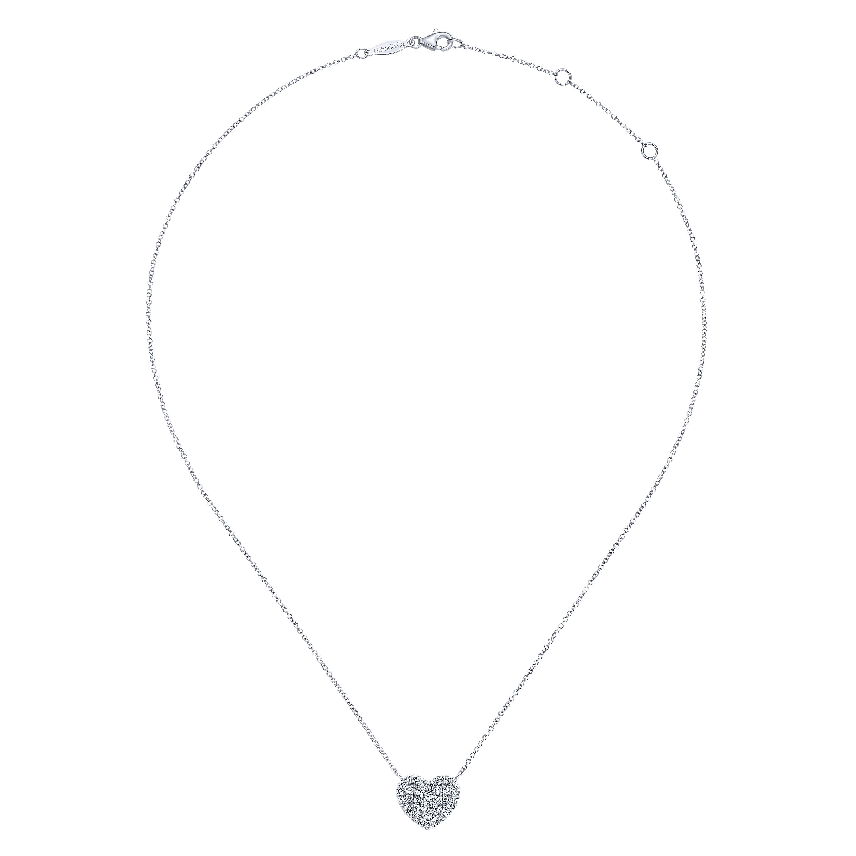 14K White Gold Pave Diamond Heart Pendant Necklace - 0.25 ct - Shot 2