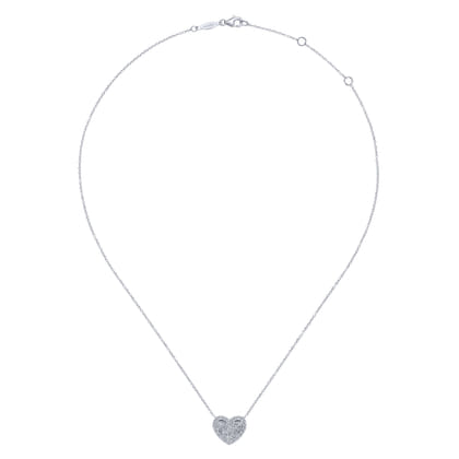 14K White Gold Pave Diamond Heart Pendant Necklace